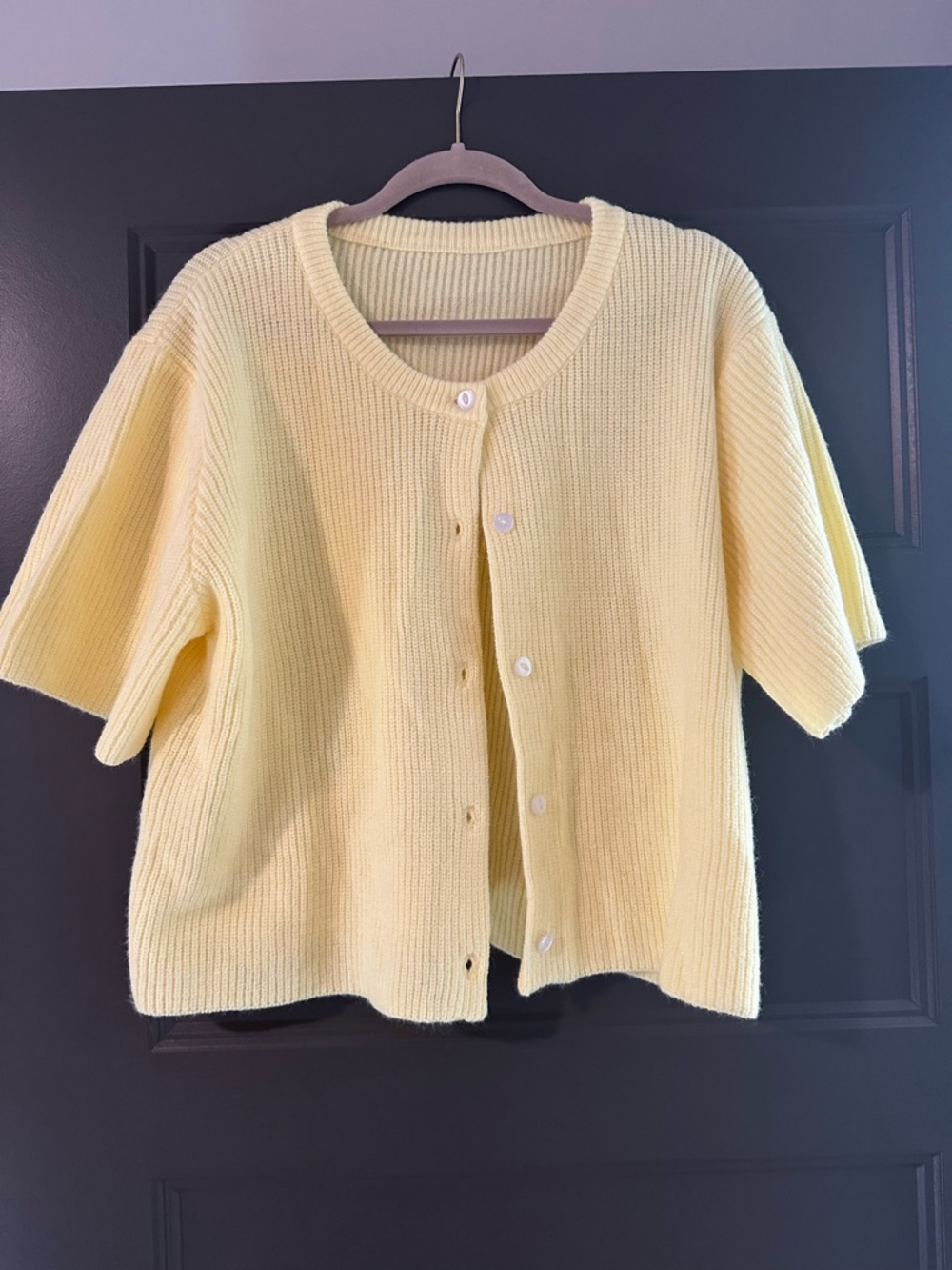 Amazon Yellow Short Sleeve Ribbed Cardigan Sweater